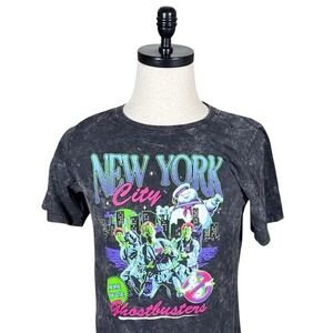 Ghostbusters NYC Graphic T-Shirt Womens Large Gray Mineral Wash Neon Retro Tee